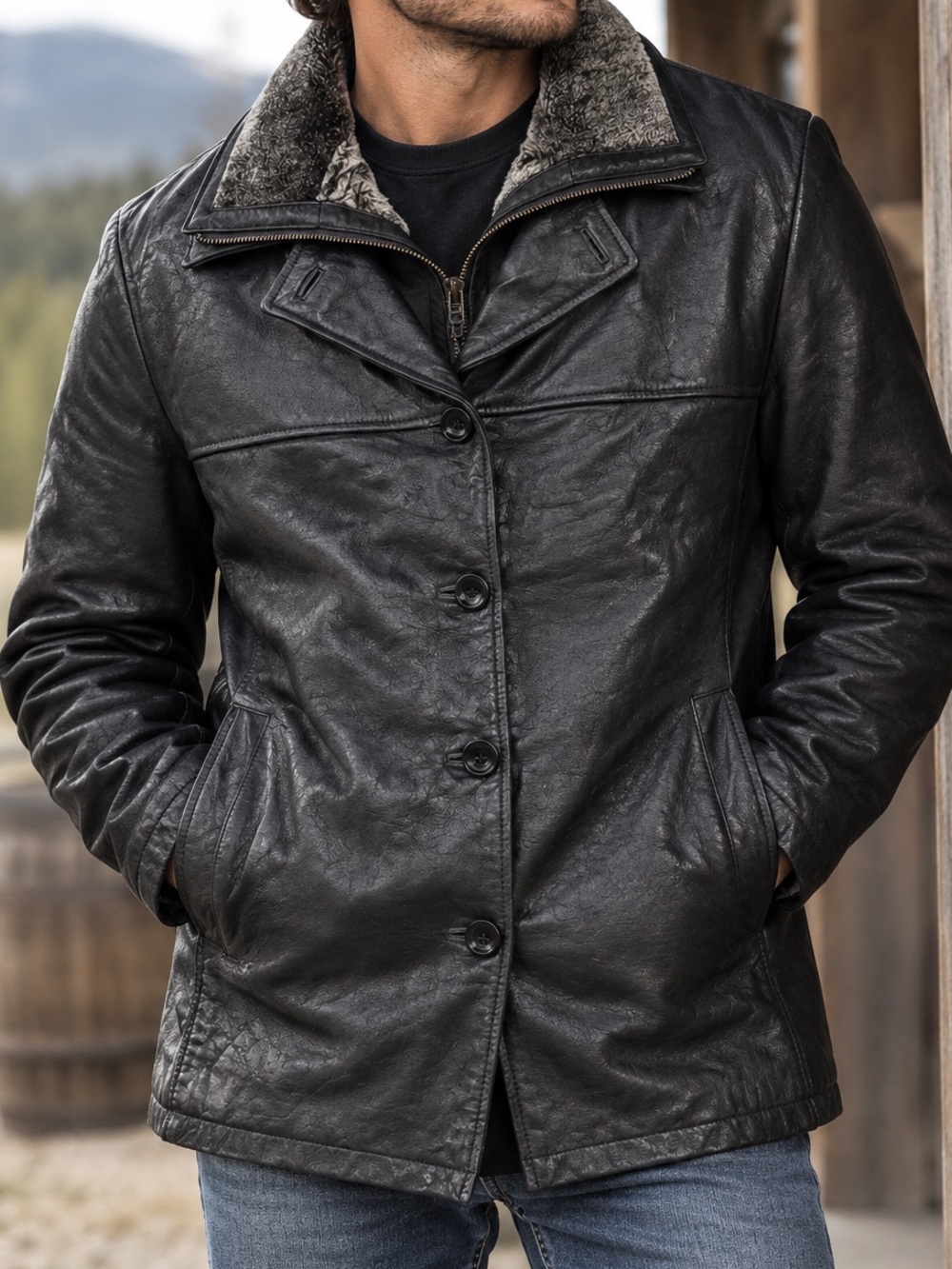 Vintage Screaming Eagle Genuine Leather jacket with Removable Shearling Collar S